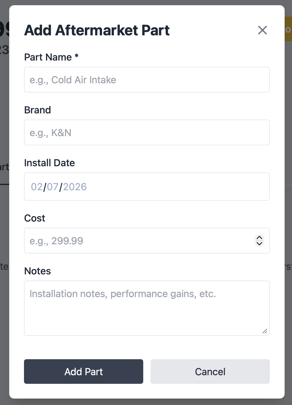 Aftermarket Parts Example
