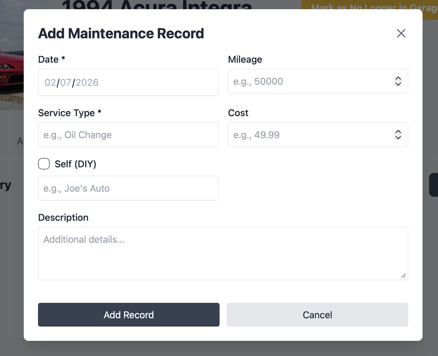 Maintenance Tracking Example